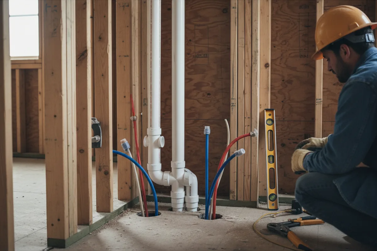 Drain and supply rough-in during Toilet Repair and Installation in Fulton